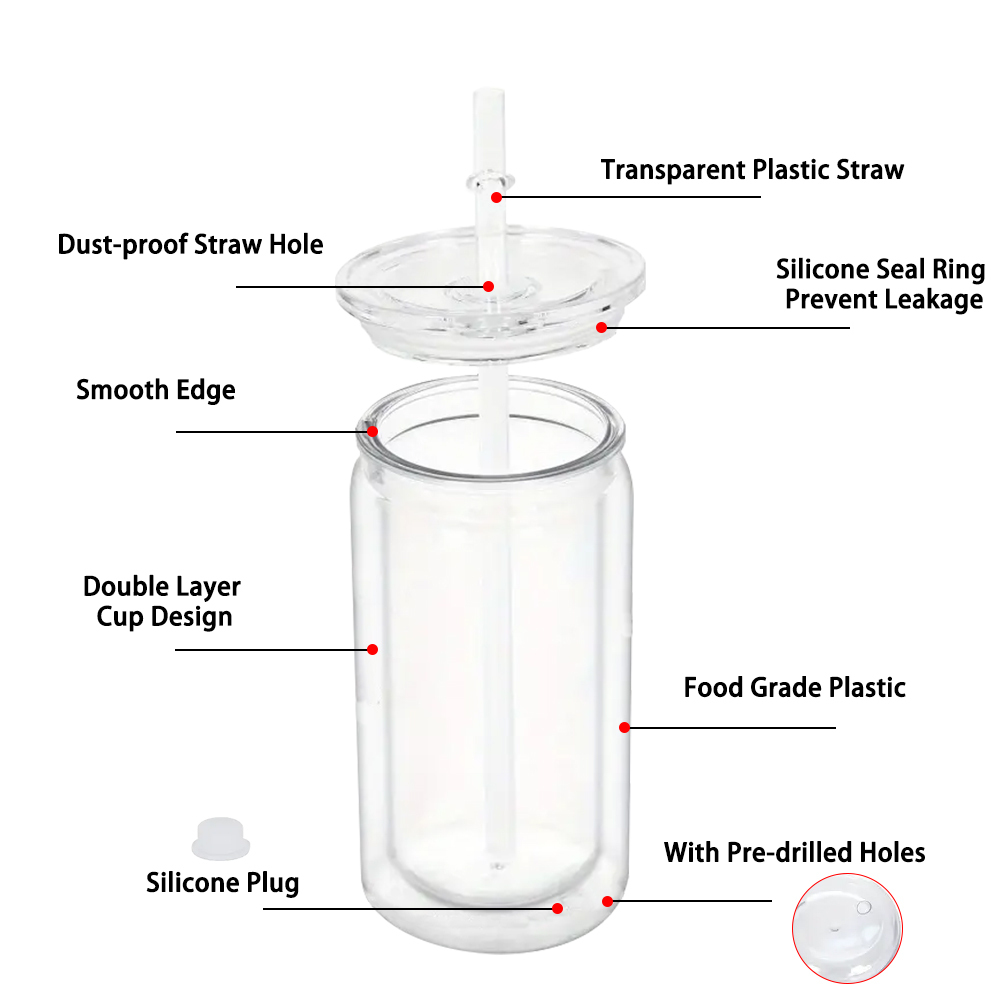 6PCS 16oz snow globe plastic can  with clear lid