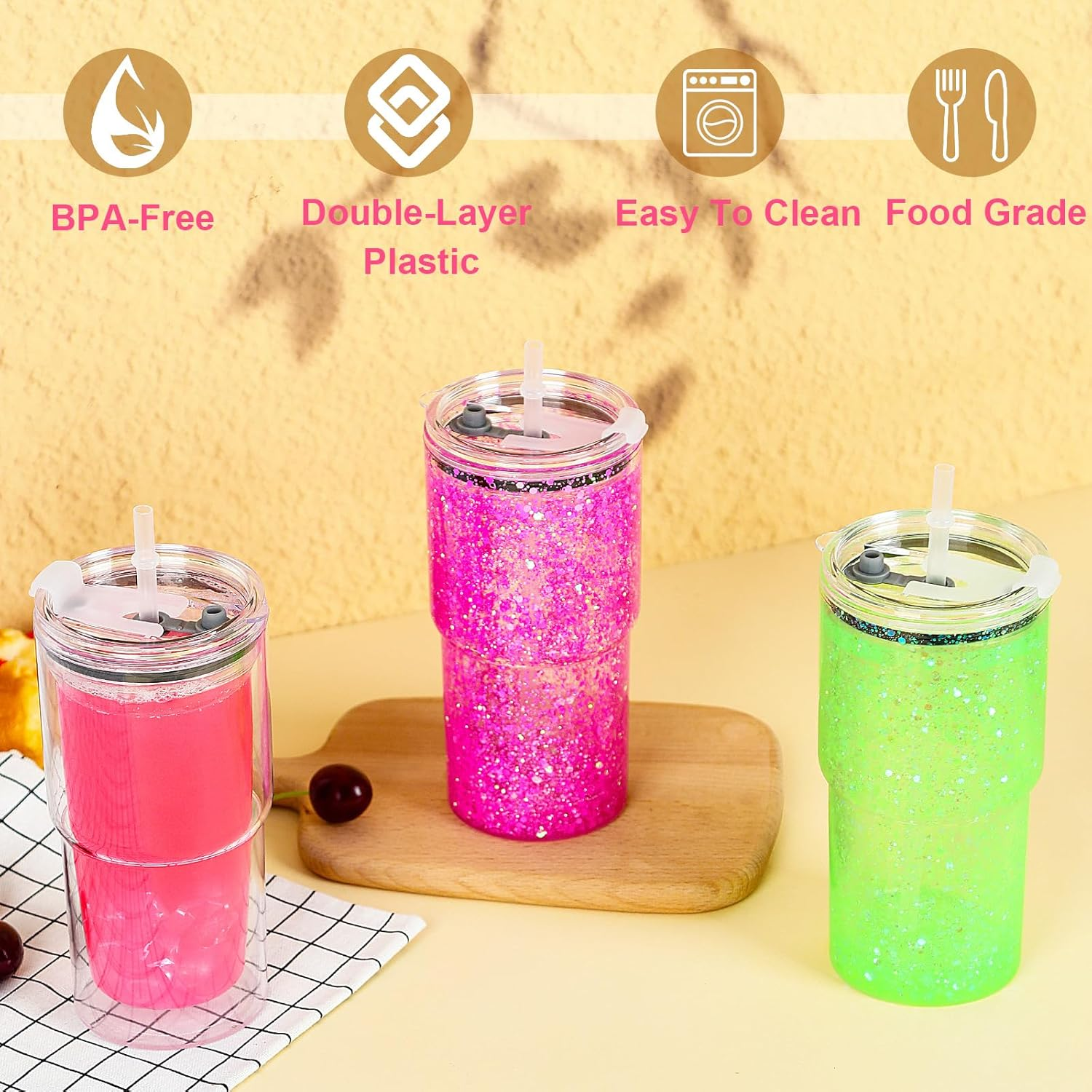 25pcs  US warehouse 18OZ plastic double wall snow globe  car tumbler with clear lids