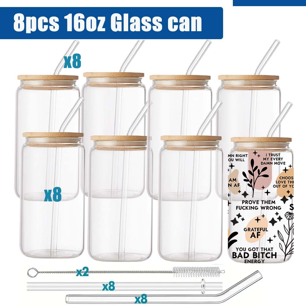 4PCS 16OZ Clear Glass Can with Bamboo Lid