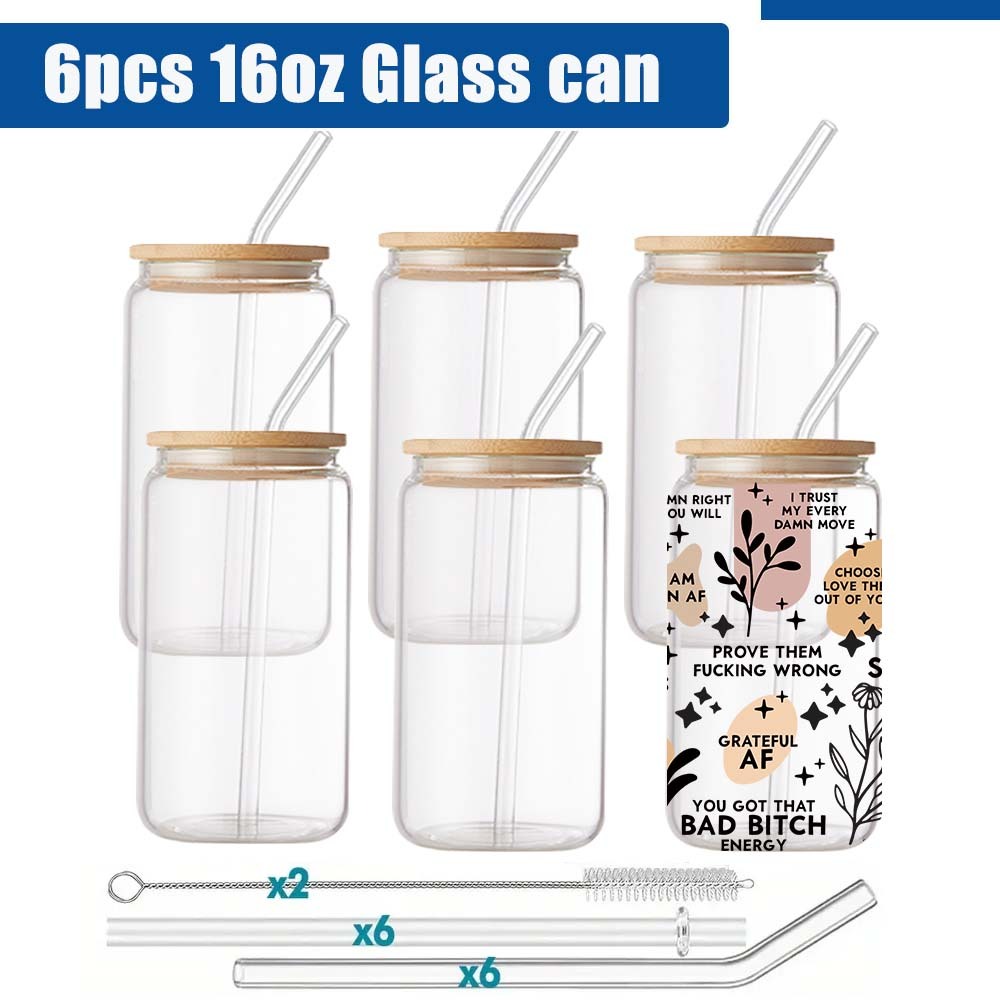 4PCS 16OZ Clear Glass Can with Bamboo Lid