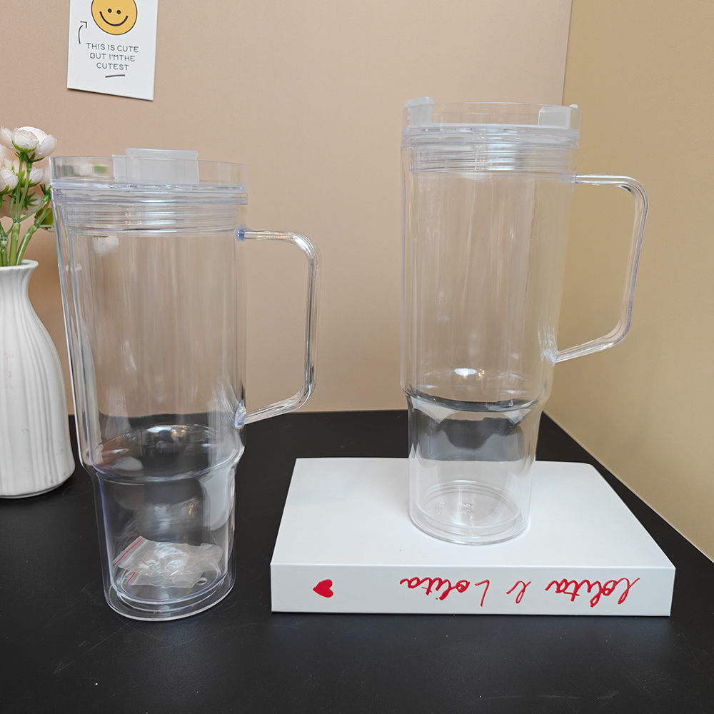 2PCS 40oz Plastic Snow Globe Tumbler with Clear Lid and Straw