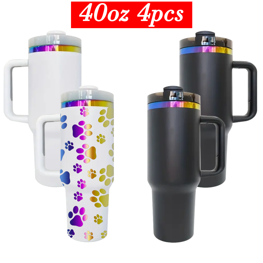 4PCS 40oz Rainbow Plated Tumbler with Handle for Laser Engraving