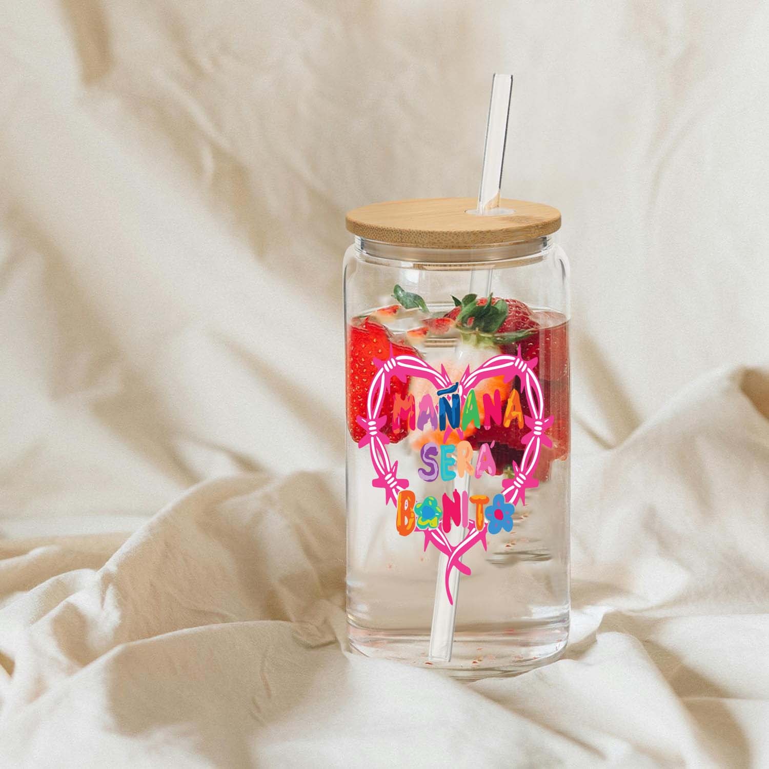 4PCS 16OZ Clear Glass Can with Bamboo Lid