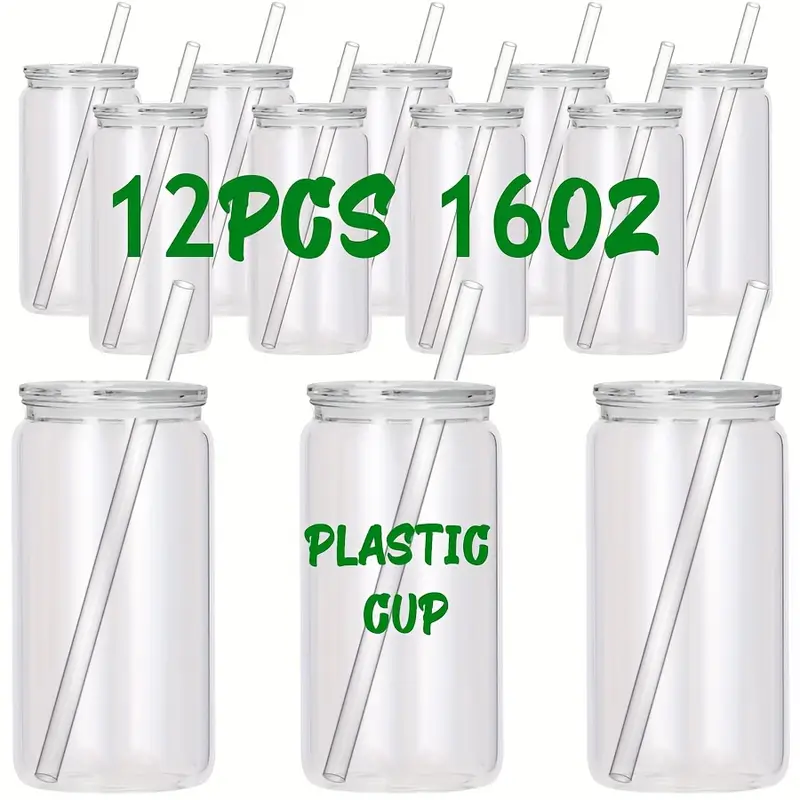 6PCS/12PCS 16oz Single Wall Plastic Can with Clear Lid