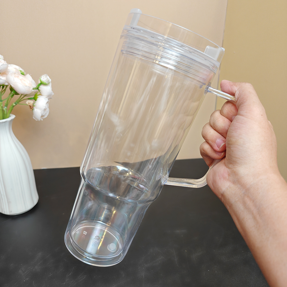 2PCS 40oz Plastic Snow Globe Tumbler with Clear Lid and Straw