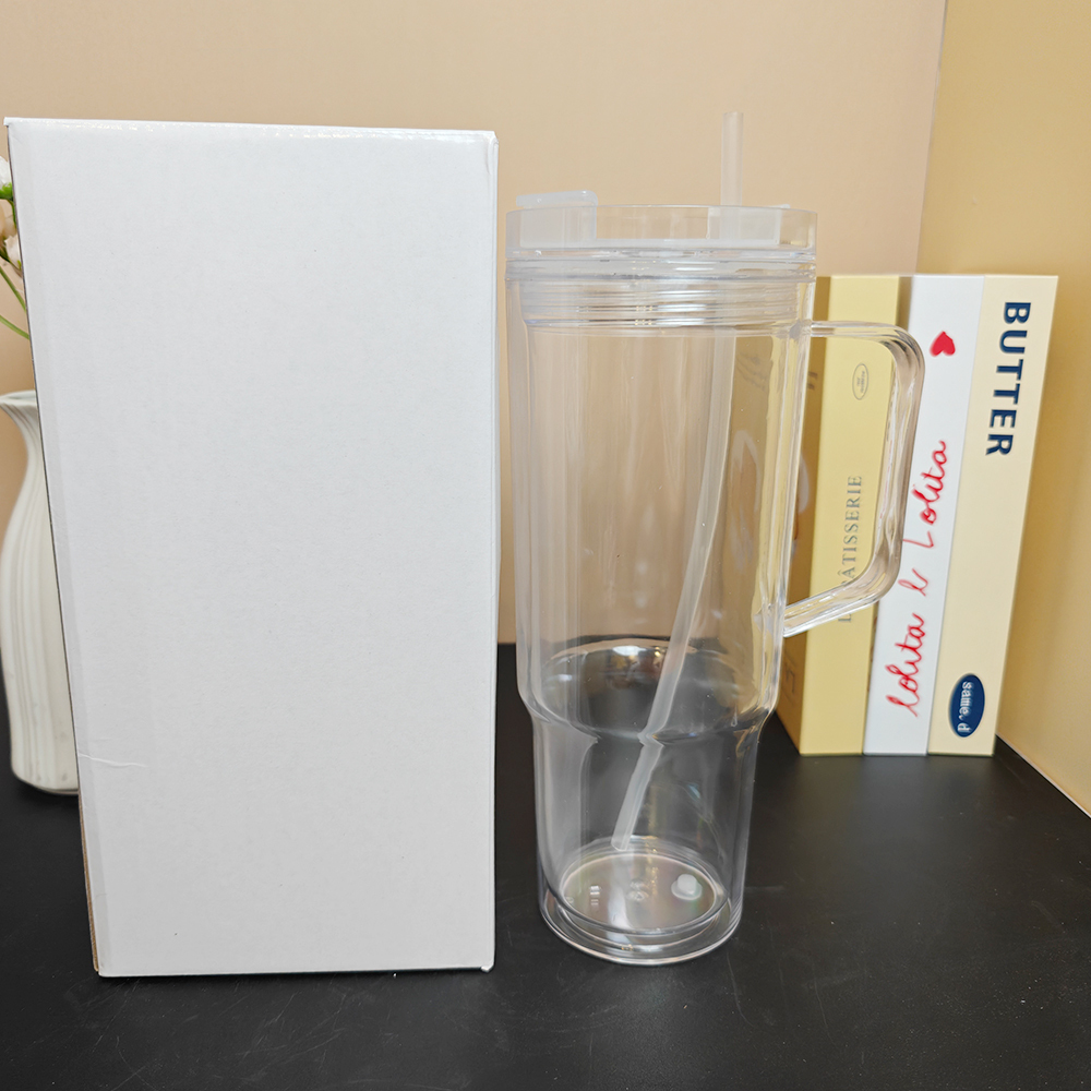 2PCS 40oz Plastic Snow Globe Tumbler with Clear Lid and Straw