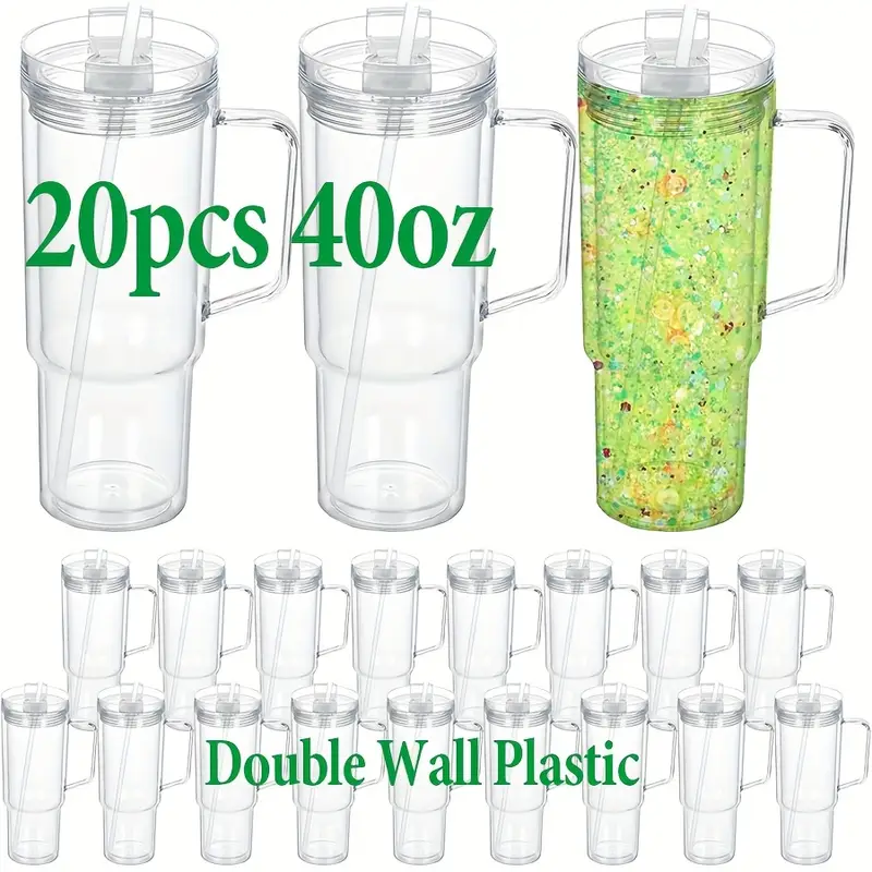 20PCS 40oz Plastic Snow Globe Tumbler with Clear Lid and Straw