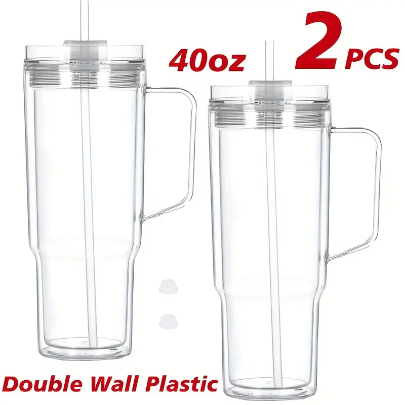 2PCS 40oz Plastic Snow Globe Tumbler with Clear Lid and Straw