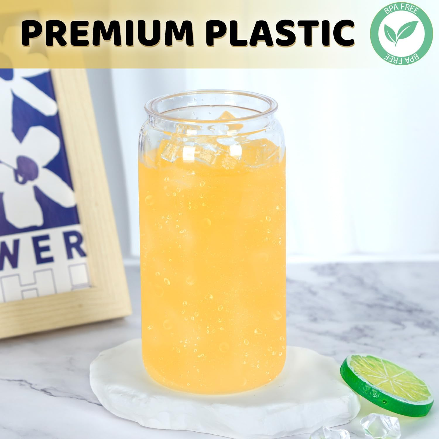 6PCS/12PCS 16oz Single Wall Plastic Can with Clear Lid
