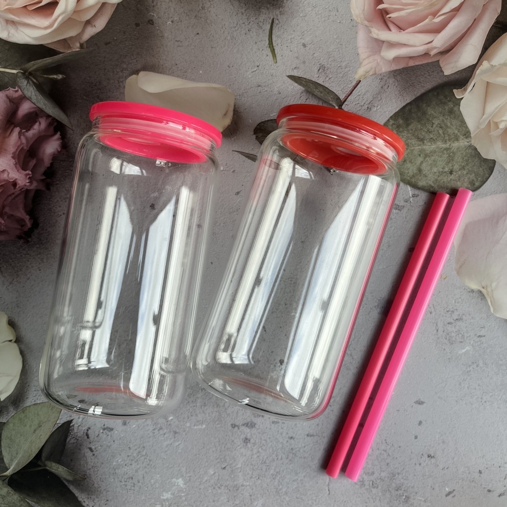 8PCS 16oz Single Wall Plastic Can with Color Lid