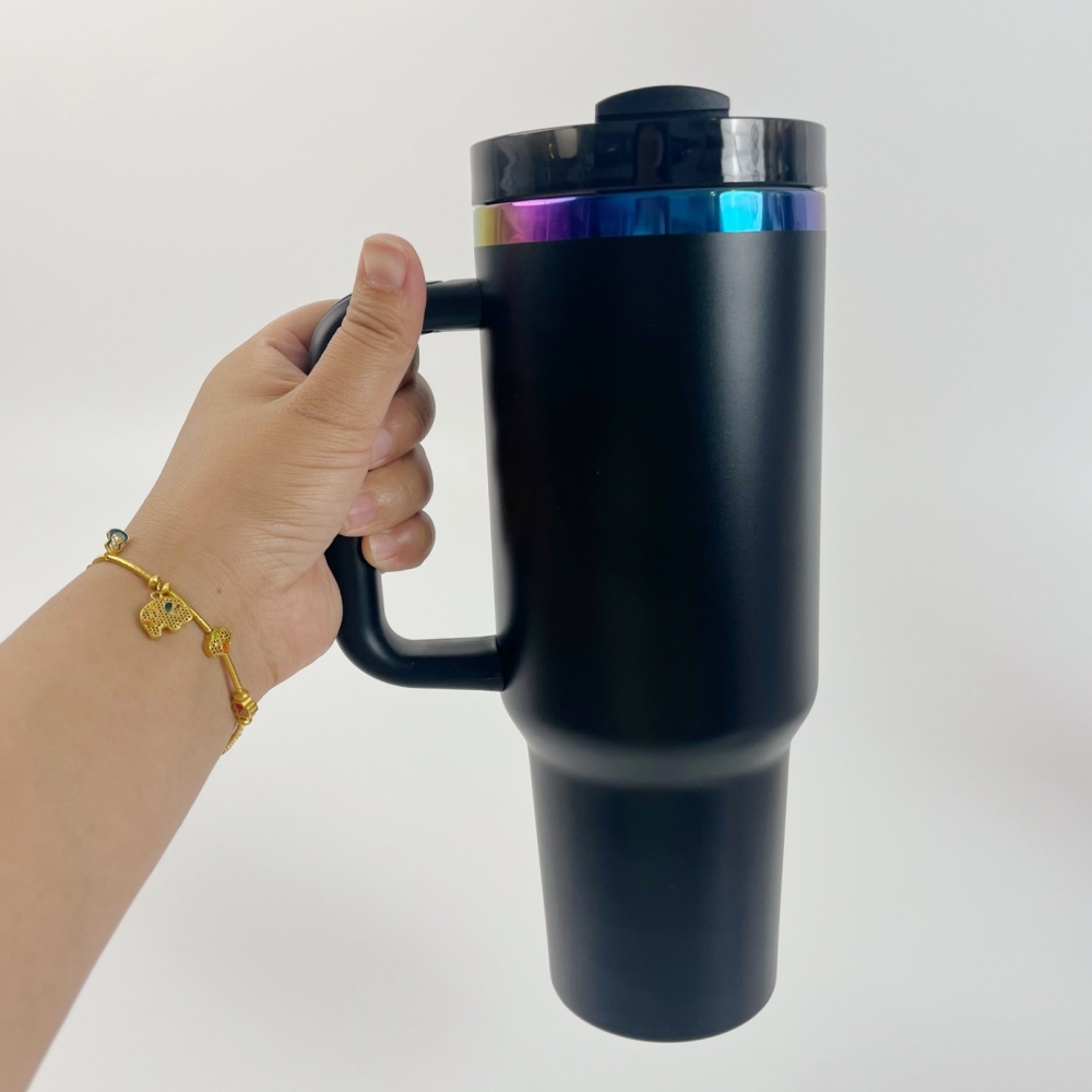 4PCS 40oz Rainbow Plated Tumbler with Handle for Laser Engraving
