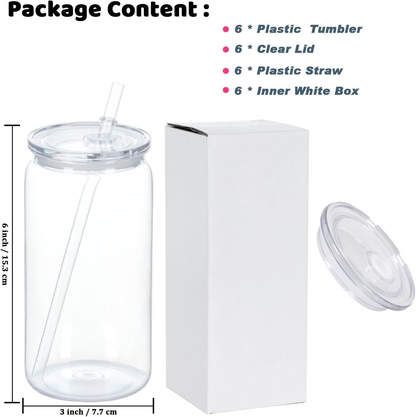 6PCS/12PCS 16oz Single Wall Plastic Can with Clear Lid