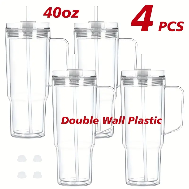 2PCS 40oz Plastic Snow Globe Tumbler with Clear Lid and Straw