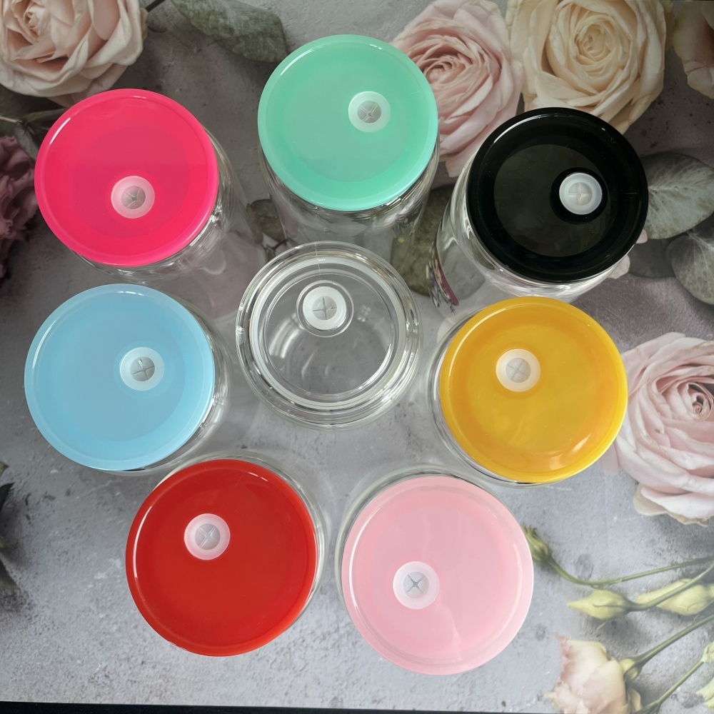 8PCS 16oz Single Wall Plastic Can with Color Lid