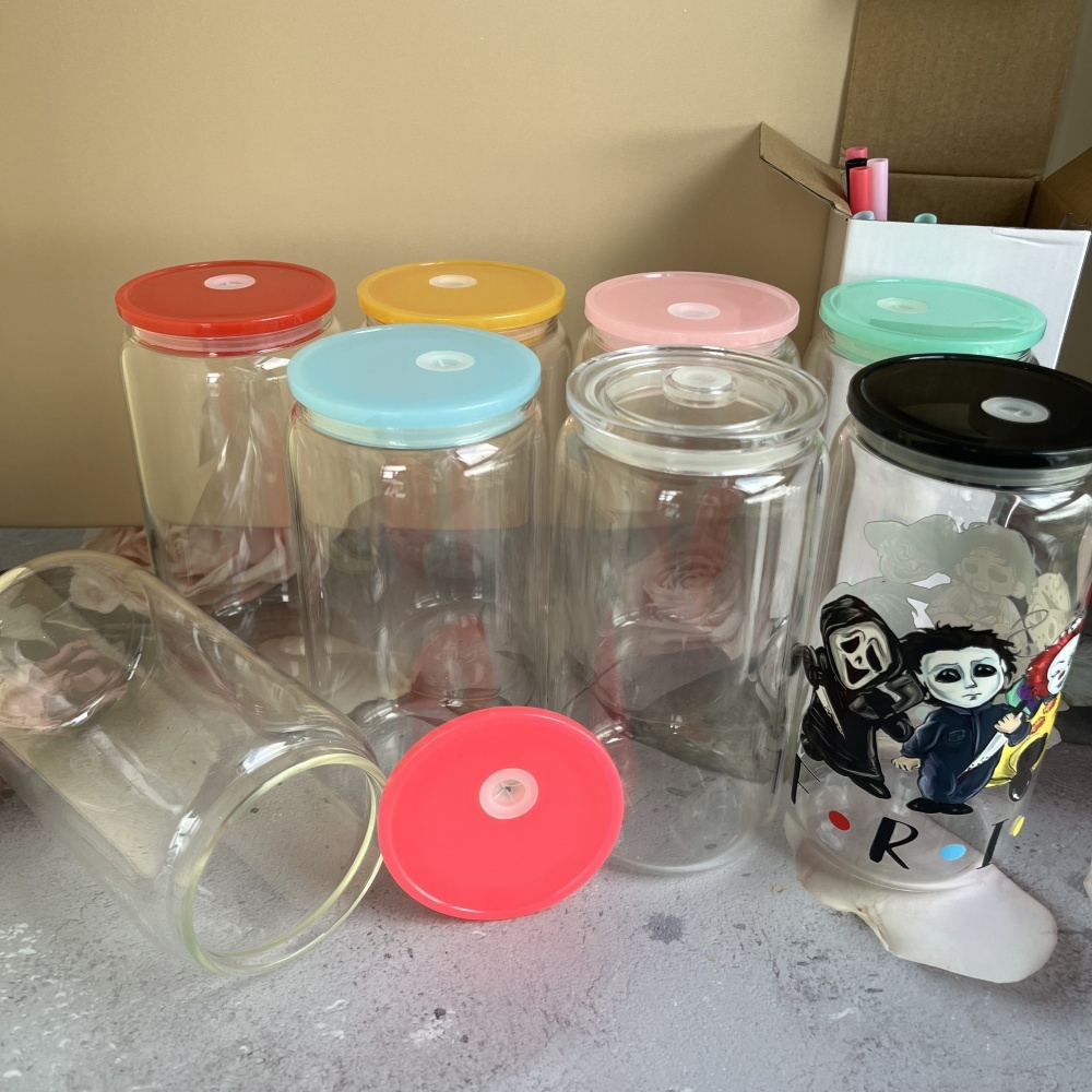 8PCS 16oz Single Wall Plastic Can with Color Lid