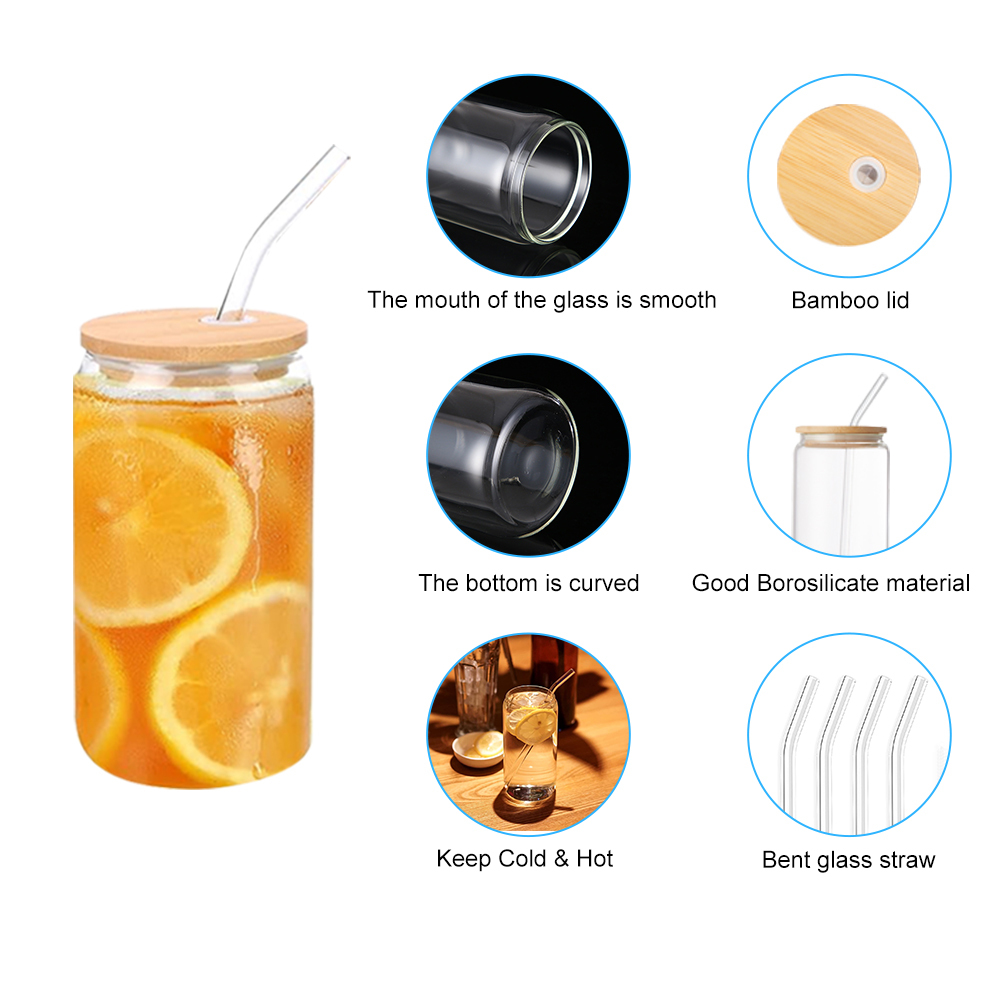 4PCS 16OZ Clear Glass Can with Bamboo Lid