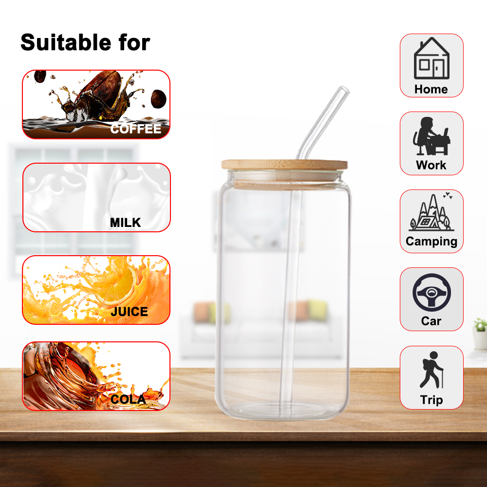 4PCS 16OZ Clear Glass Can with Bamboo Lid