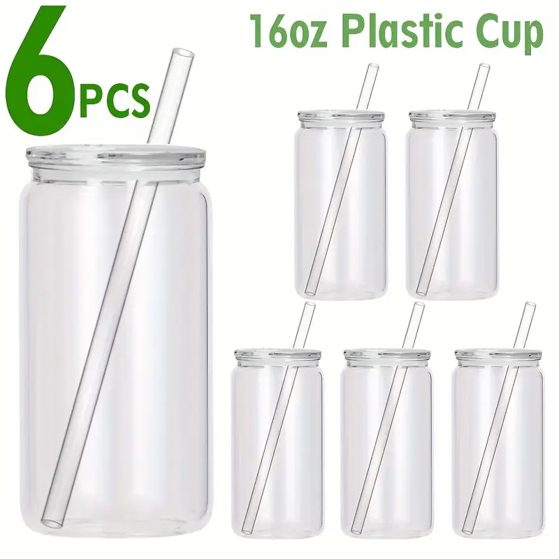 6PCS/12PCS 16oz Single Wall Plastic Can with Clear Lid