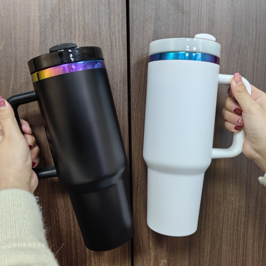 4PCS 40oz Rainbow Plated Tumbler with Handle for Laser Engraving