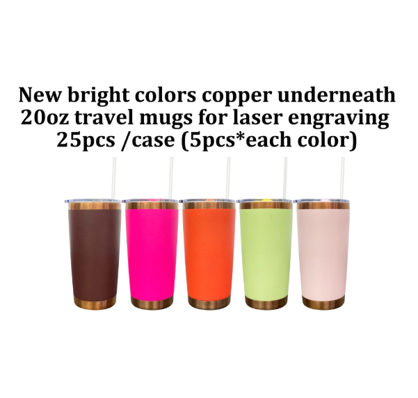 25 Pack US Warehouse 20oz Copper Plated Powder Coat Coffee Yeti Stainless Steel Tumbler with Magnetic Lid for Laser Engraving