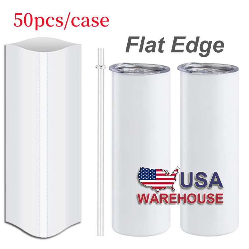 20oz Flat Edge Tumbler Sublimation Tumbler with Plastic Straw 50pcs/case