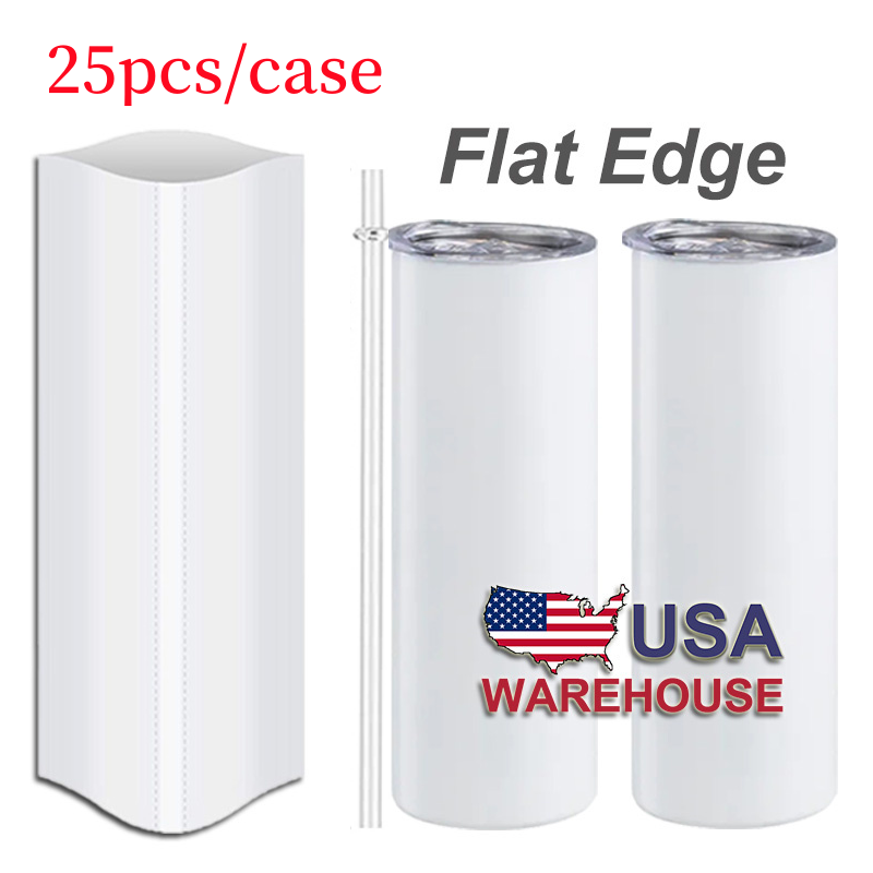 20oz Flat Edge Tumbler Sublimation Tumbler with Plastic Straw 50pcs/case