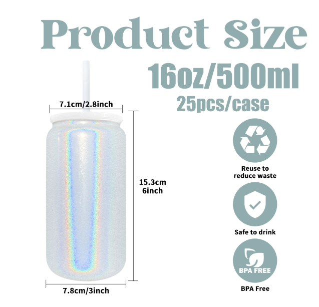 25pcs USA Warehouse 16oz Vacuum Insulated Shimmer Stainless Steel Sublimation Tumber Can