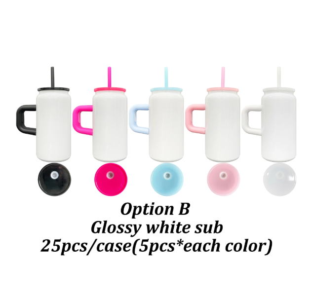 16oz Sublimation Blank Matt Macaron Color Stainless Steel Can with Handle-25pcs