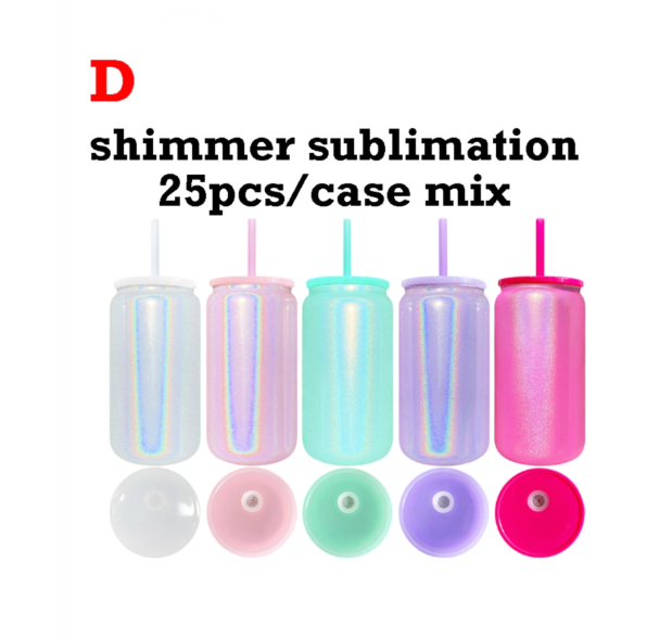 25pcs USA Warehouse 16oz Vacuum Insulated Shimmer Stainless Steel Sublimation Tumber Can