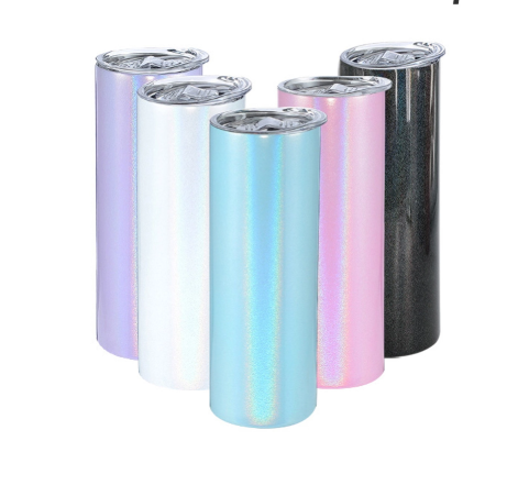 25pcs US  Warehouse 20oz Blanks Sublimation Glitter  Shimmer Straight Tumbler  With Plastic Straws Mix Colors