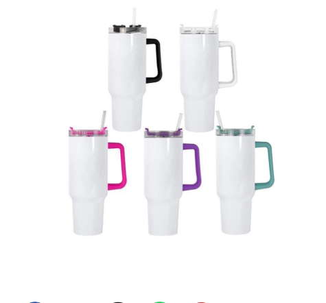 20PCS US Warehouse 40oz H1.0  Mix Colors Sublimation Mug Tumbler With Handle And Straw
