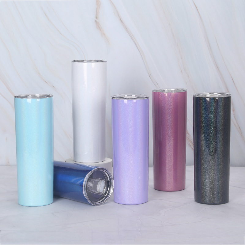 25pcs US  Warehouse 20oz Blanks Sublimation Glitter  Shimmer Straight Tumbler  With Plastic Straws Mix Colors