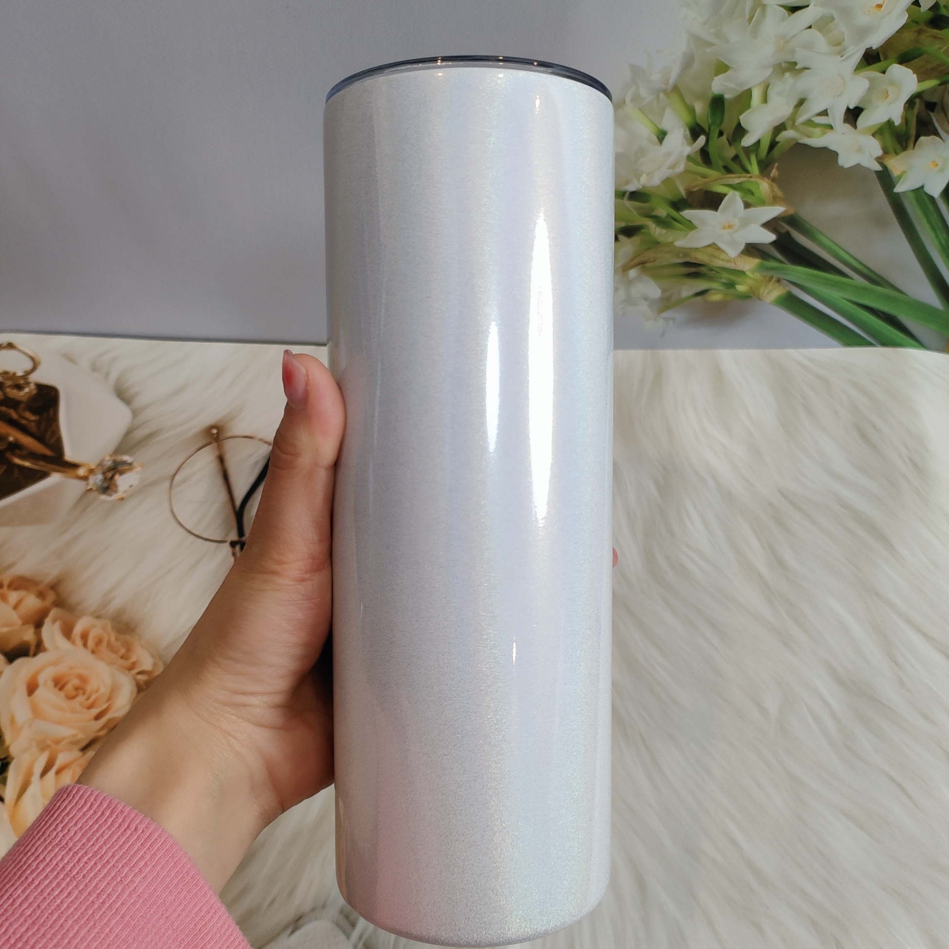 25pcs US  Warehouse 20oz Blanks Sublimation Glitter  Shimmer Straight Tumbler  With Plastic Straws Mix Colors