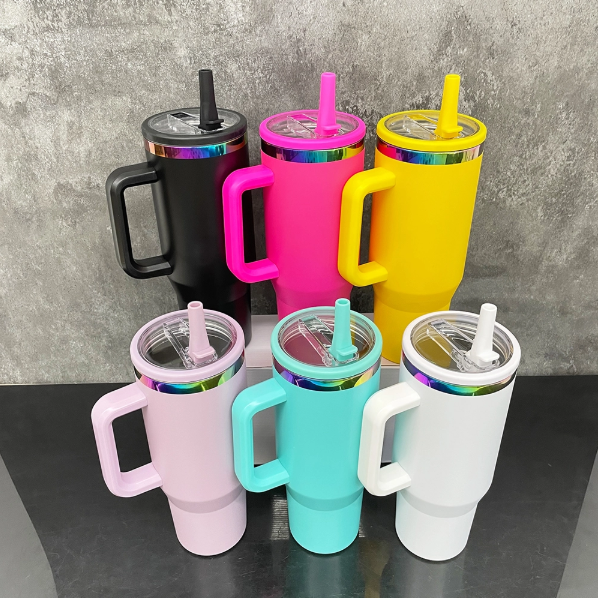 16PCS  USA Warehouse 40oz Rainbow Plated Underneath Proof Powder Coated Tumbler Cups Travel Coffee Mug with  Leak proof Flip Straw for Laser Engraving