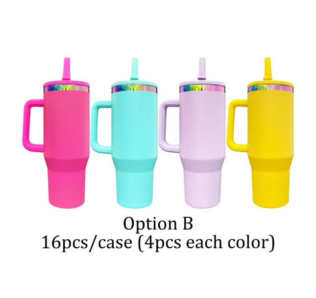 16PCS  USA Warehouse 40oz Rainbow Plated Underneath Proof Powder Coated Tumbler Cups Travel Coffee Mug with  Leak proof Flip Straw for Laser Engraving
