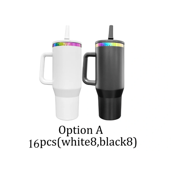 16PCS  USA Warehouse 40oz Rainbow Plated Underneath Proof Powder Coated Tumbler Cups Travel Coffee Mug with  Leak proof Flip Straw for Laser Engraving