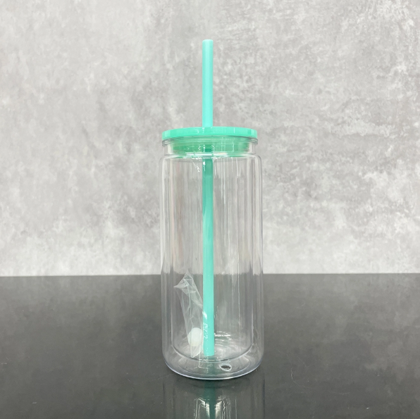 25PCS USA Warehouse Inner 16oz Outer 20oz Pre-Drilled Double Wall Snow Globe Plastic Can With Colorful PP Lid and Plug