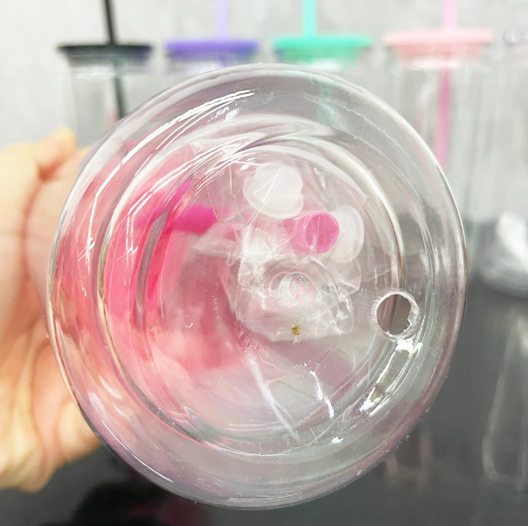 25PCS USA Warehouse Inner 16oz Outer 20oz Pre-Drilled Double Wall Snow Globe Plastic Can With Colorful PP Lid and Plug