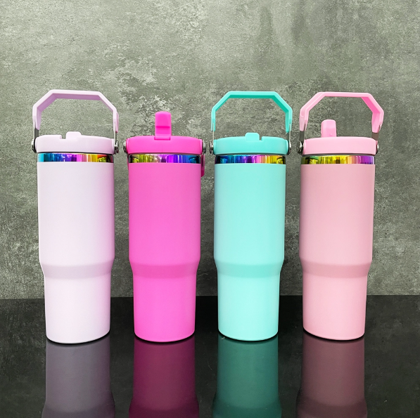 20PCS USA Warehouse 30oz Flip Straw Rainbow Plated Tumblers For Laser Engraving