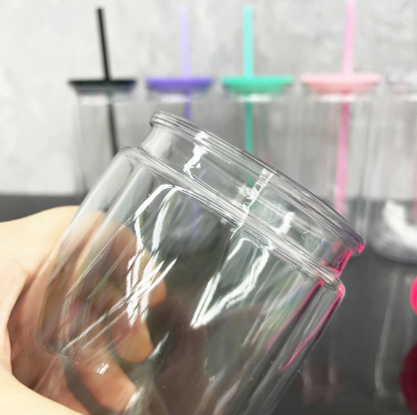 25PCS USA Warehouse Inner 16oz Outer 20oz Pre-Drilled Double Wall Snow Globe Plastic Can With Colorful PP Lid and Plug
