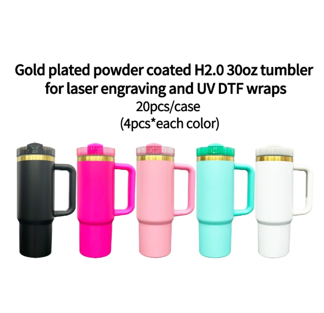 20PCS USA Warehouse 30OZ   H2.0 Gold Plated Powder Coated Tumbler for Laser engraving and UV DTF Wraps