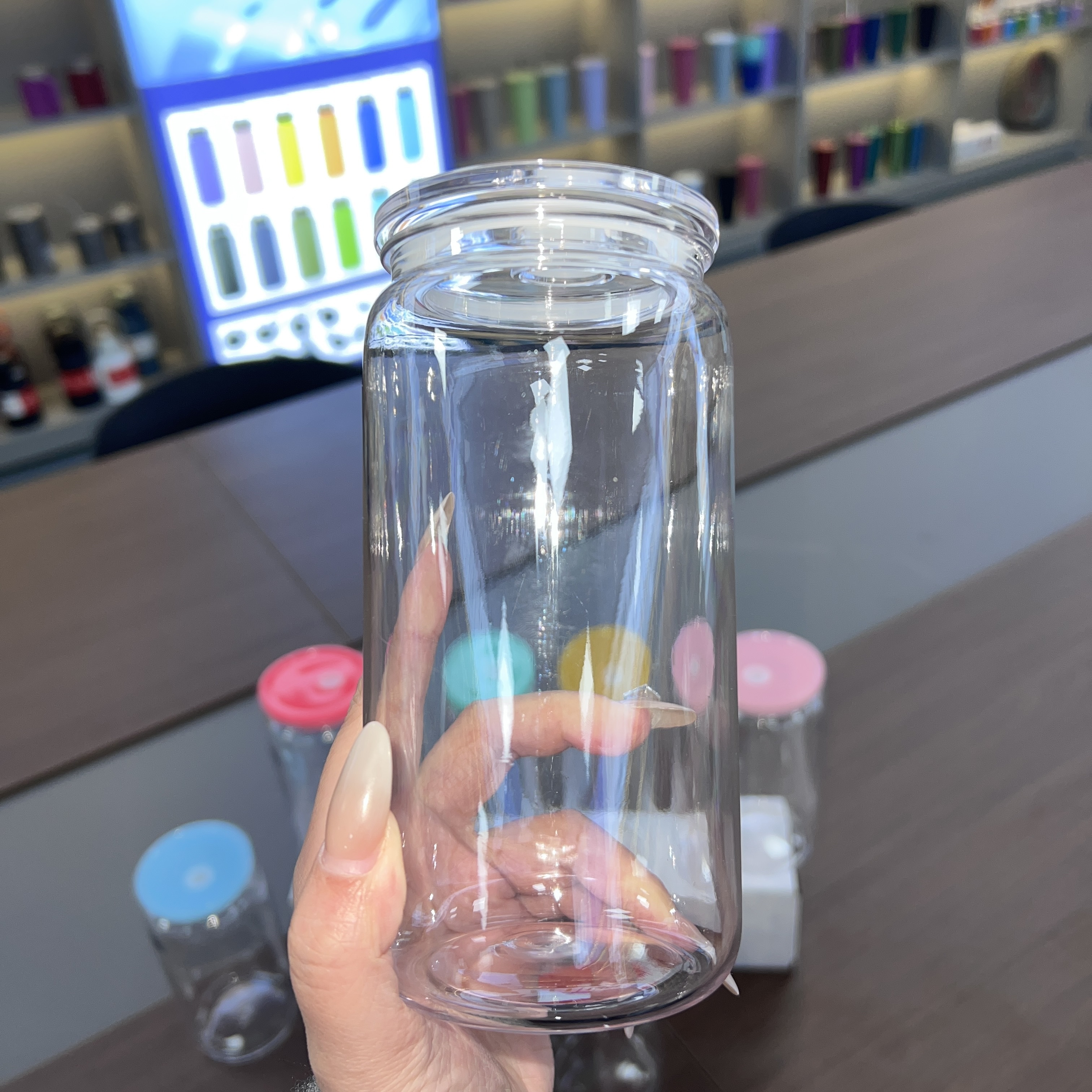 50pcs 16oz Acrylic Single Wall Plastic Beer Can Cup With Clear Lids and plastic Straw