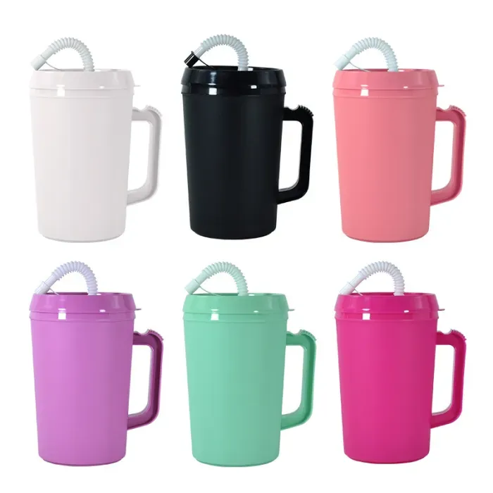 US Warehouse 34oz Colored Trucker/Hospital Plastic Cup Mug with Lid and Straw