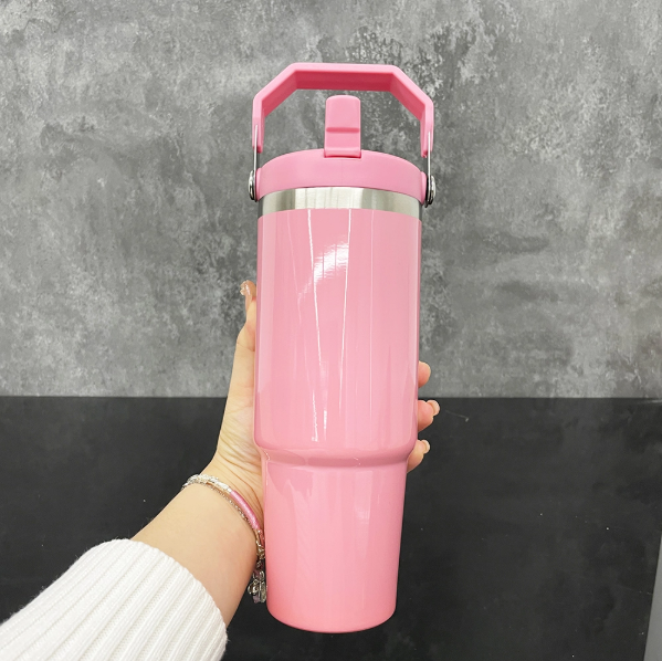 25 pcs  US Warehouse 30oz  Glossy Macaron Colors Flip Straw Sublimation Tumbler With Handle