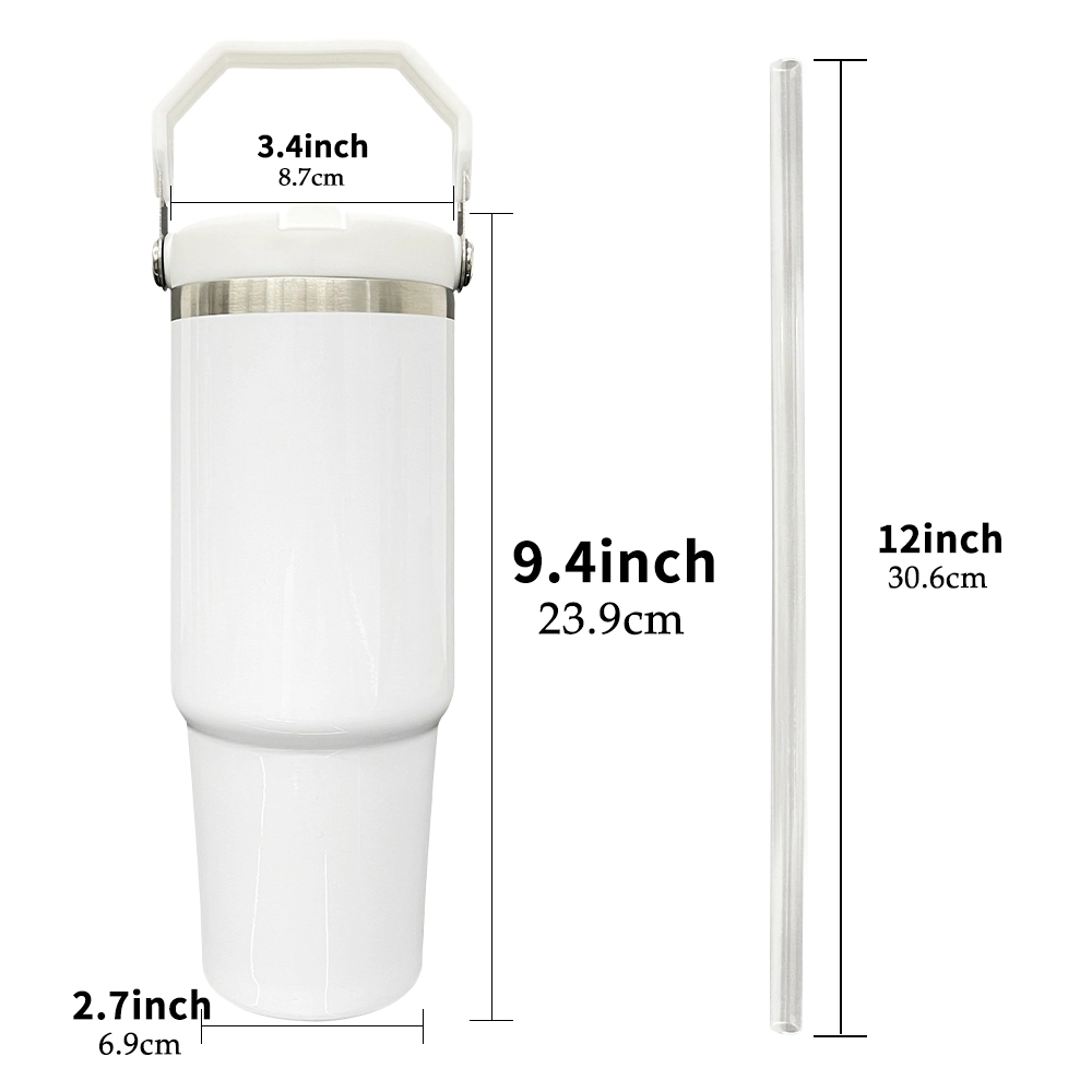 25 pcs  US Warehouse 30oz  Glossy Macaron Colors Flip Straw Sublimation Tumbler With Handle