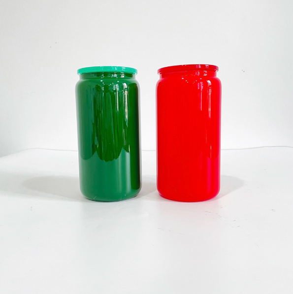 50pcs USA Warehouse 16oz Christmas Green Red Mix Color Sublimation Glass Can for UV DTF Wraps