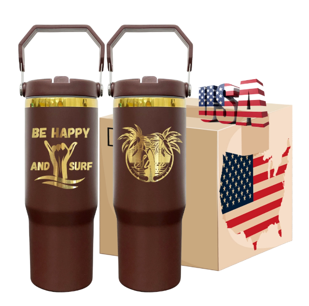 20pcs US Warehouse  30oz Gold plated Chocolate Color Flip Top Straw Water Bottle for Laser Engraving