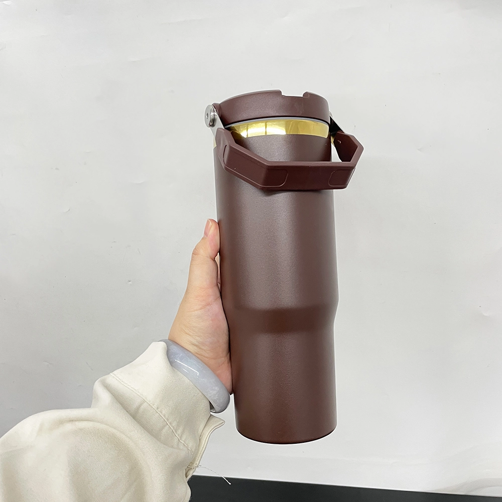 20pcs US Warehouse  30oz Gold plated Chocolate Color Flip Top Straw Water Bottle for Laser Engraving