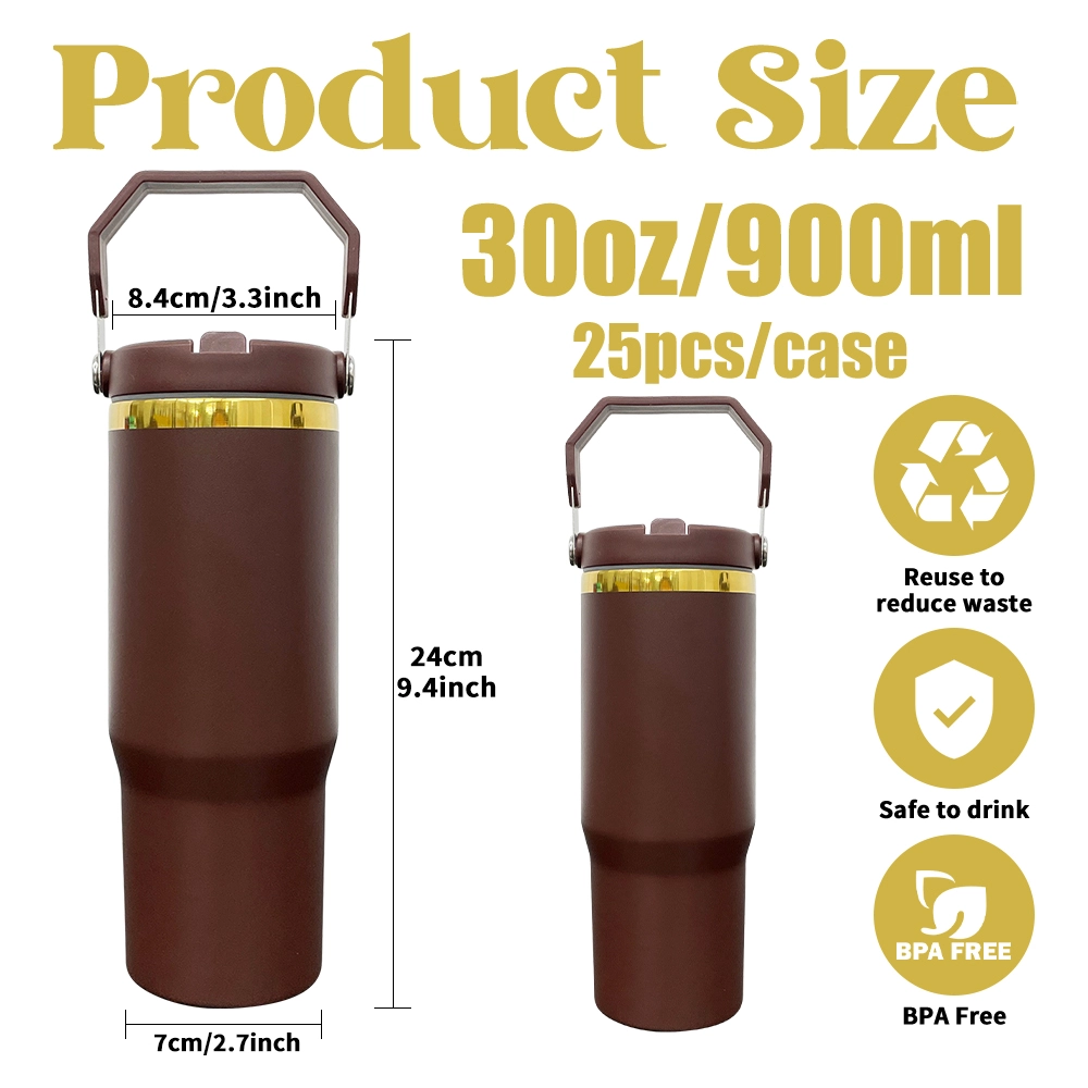 20pcs US Warehouse  30oz Gold plated Chocolate Color Flip Top Straw Water Bottle for Laser Engraving