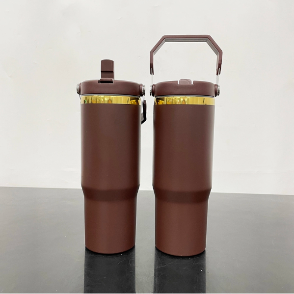 20pcs US Warehouse  30oz Gold plated Chocolate Color Flip Top Straw Water Bottle for Laser Engraving